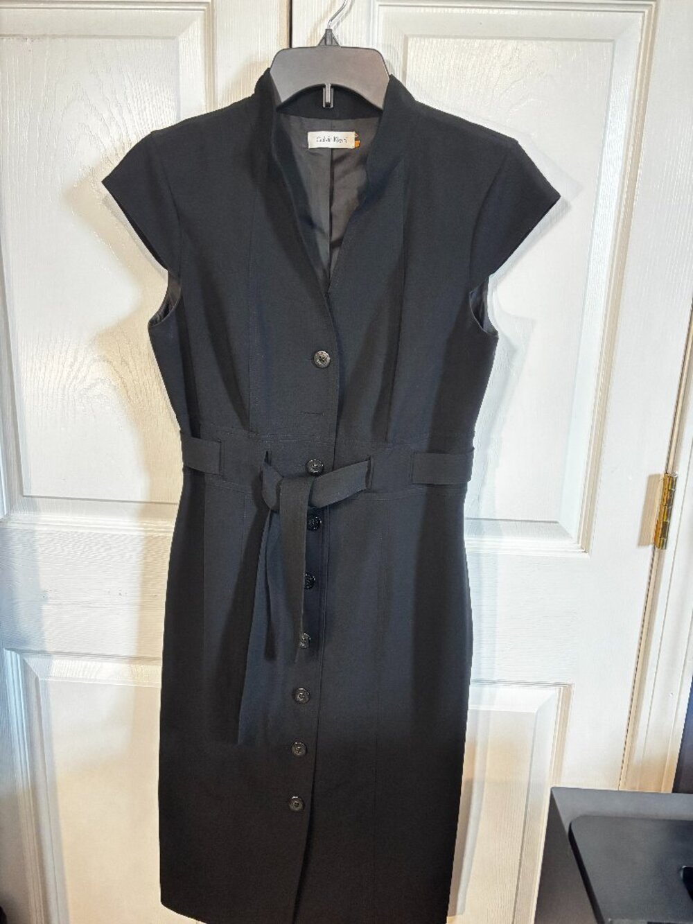 Calvin Klein Black Button Down Belted Dress Midi